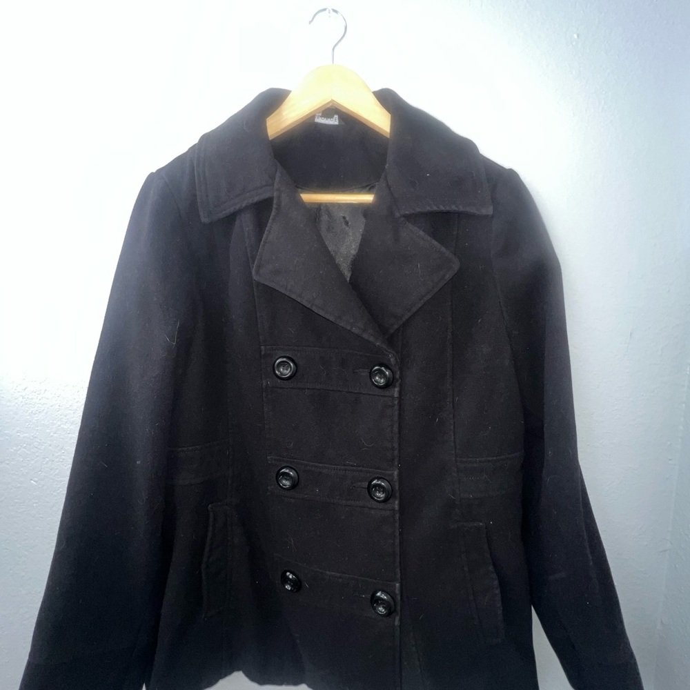 George Double-Breasted Black Peacoat